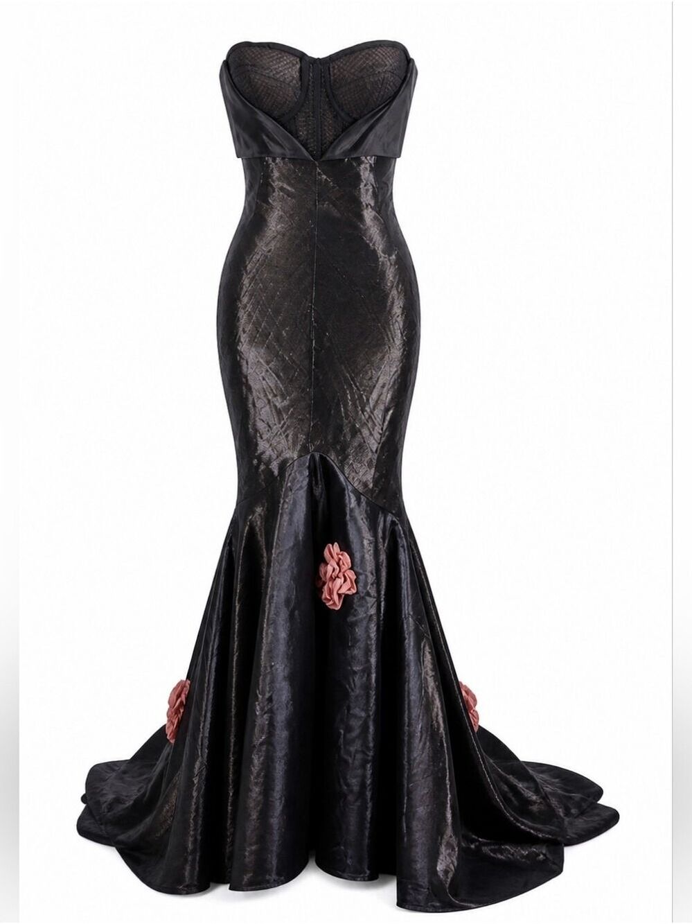 Bach Mai Elegant Black Strapless Mermaid Gown Sheer Bustier Top Size 2 Moire'